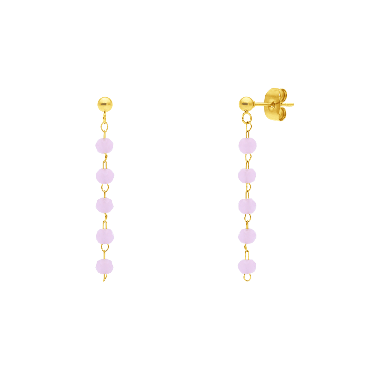 Stalen goldplated oorhangers met rozenkwarts voor dames