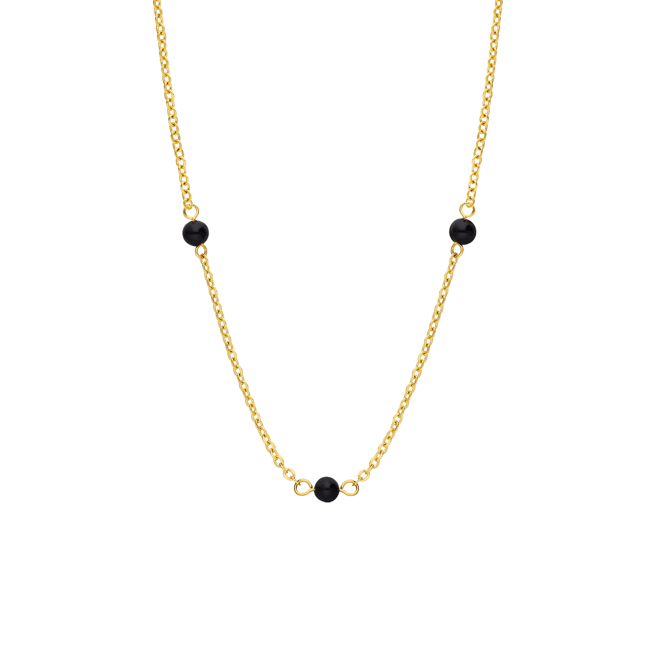 Stainless steel goldplated ketting gemstone black agate voor dames