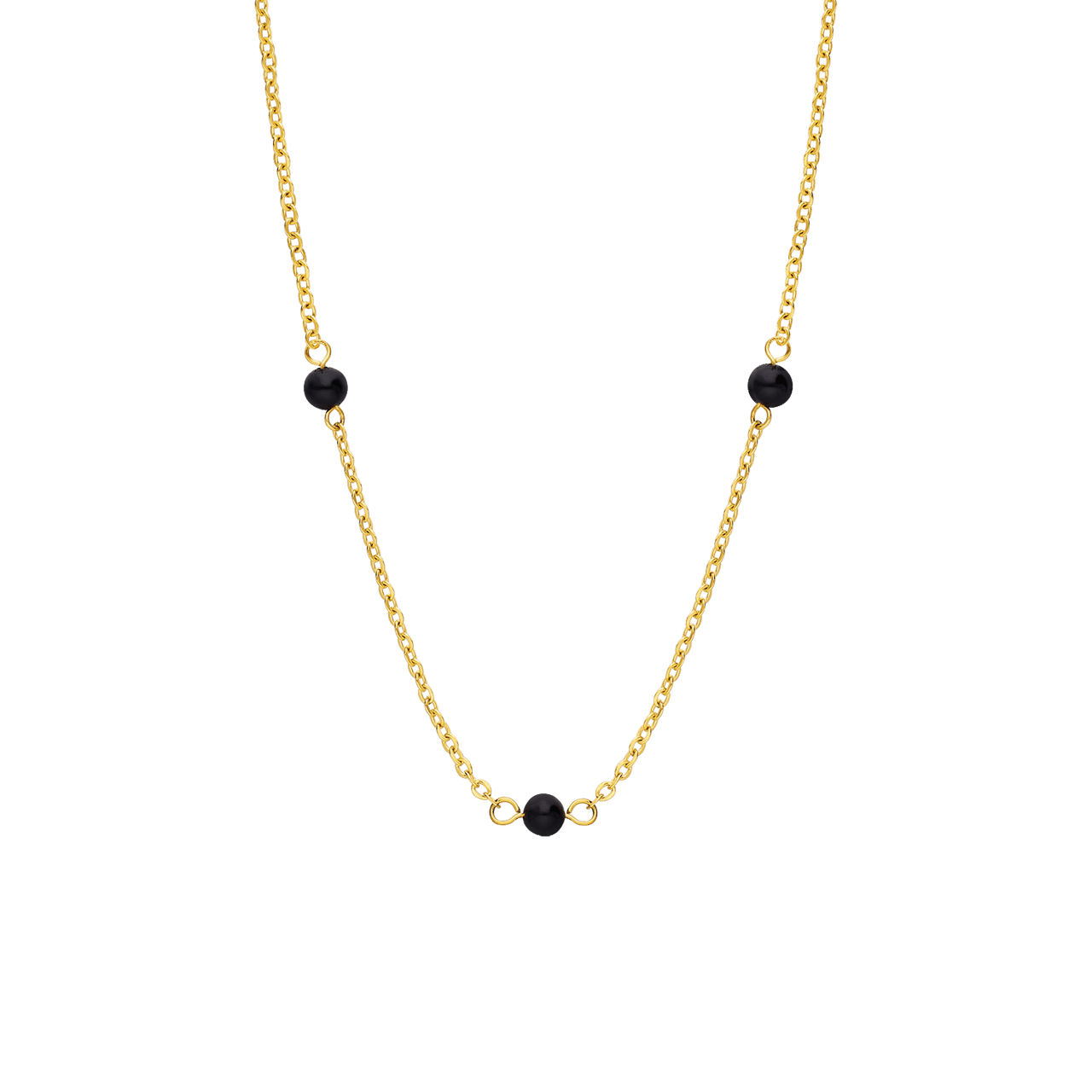 Stalen goldplated ketting met hanger zwart agaat voor dames