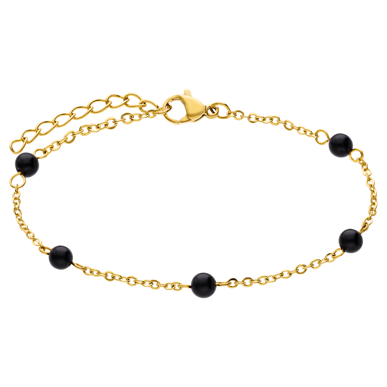 Stainless steel goldplated armband gemstone Black Agate