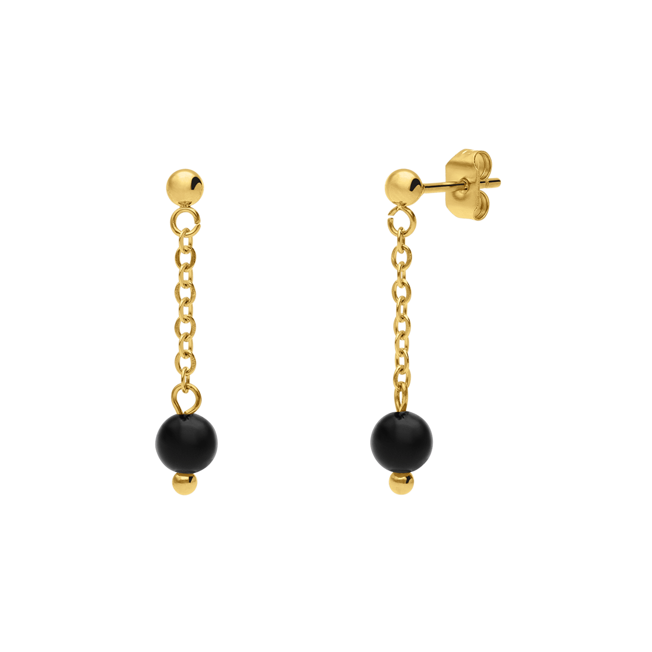 Stainless steel goldplated oorknoppen met black agate voor dames
