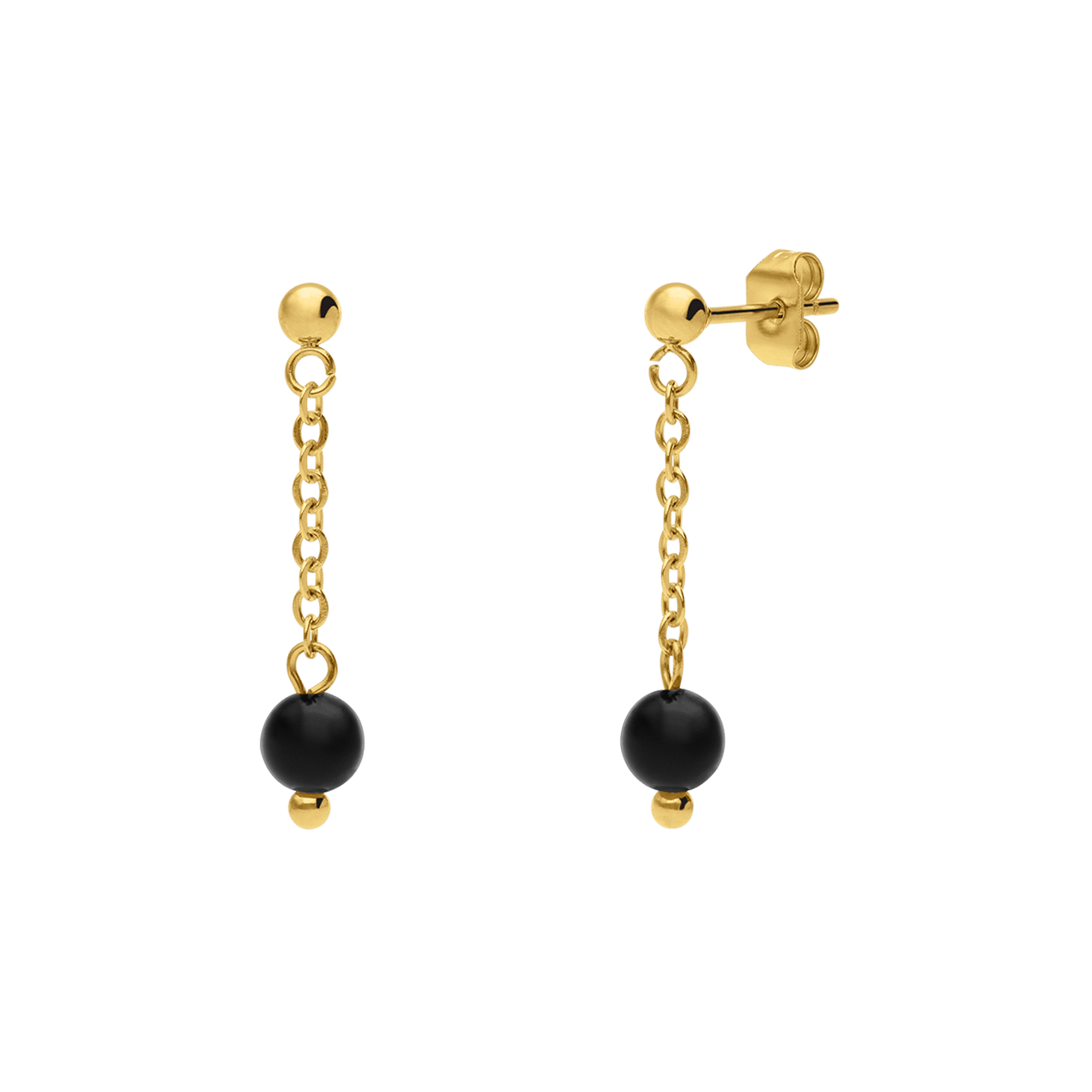 Stalen goldplated oorknoppen met black agate voor dames