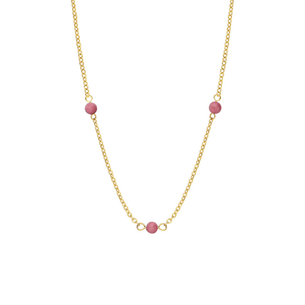 Stainless steel goldplated ketting gemstone rhodonite voor dames