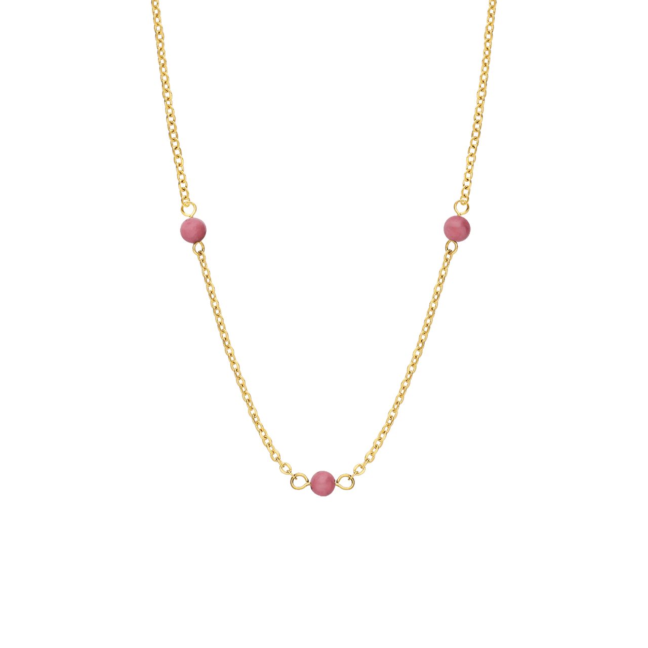 Stalen goldplated ketting met hanger rhodoniet voor dames