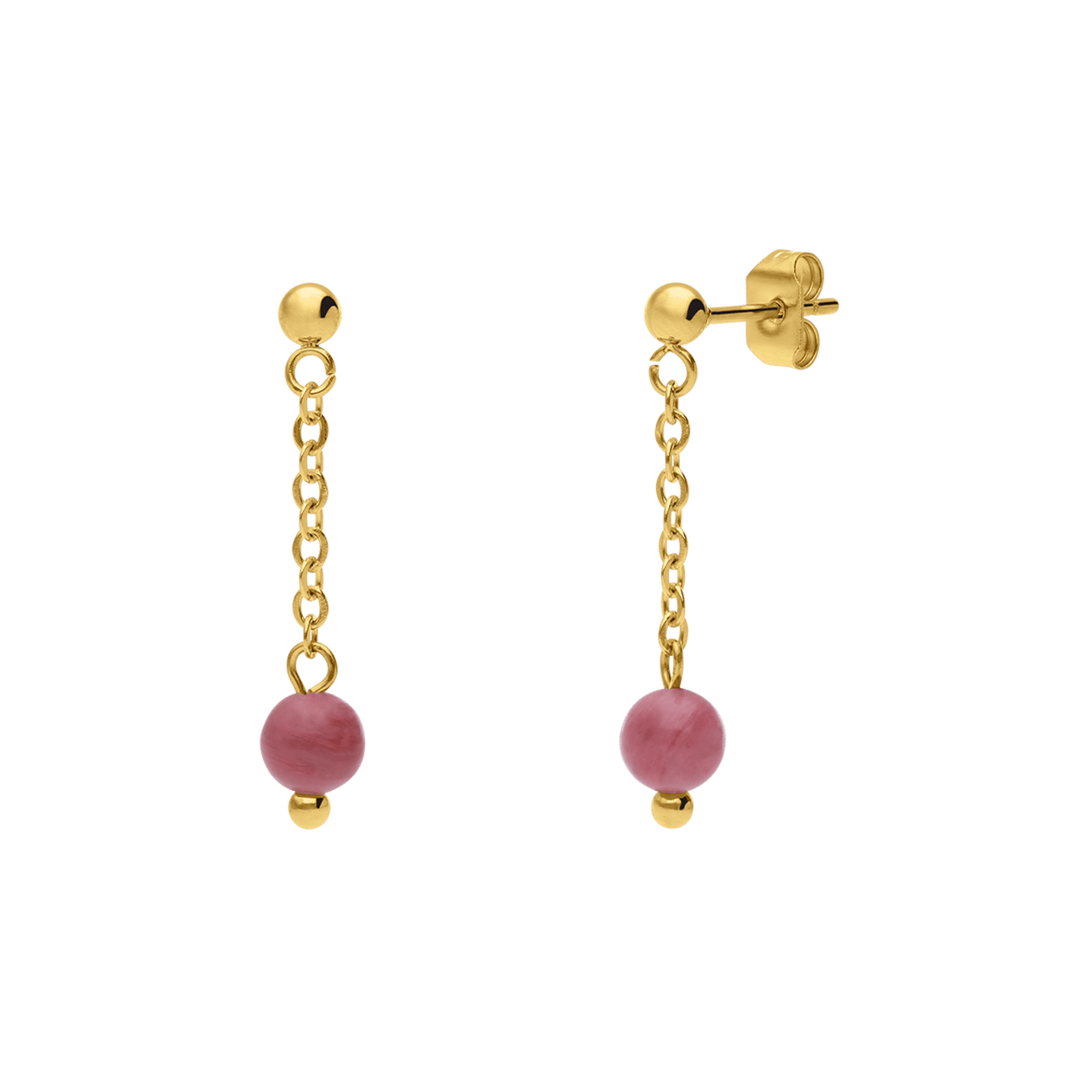 Stainless steel goldplated oorknoppen gemstone rhodonite voor dames