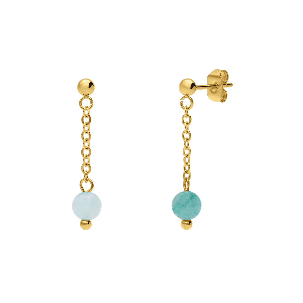 Stainless steel goldplated oorknoppen met amazoniet voor dames