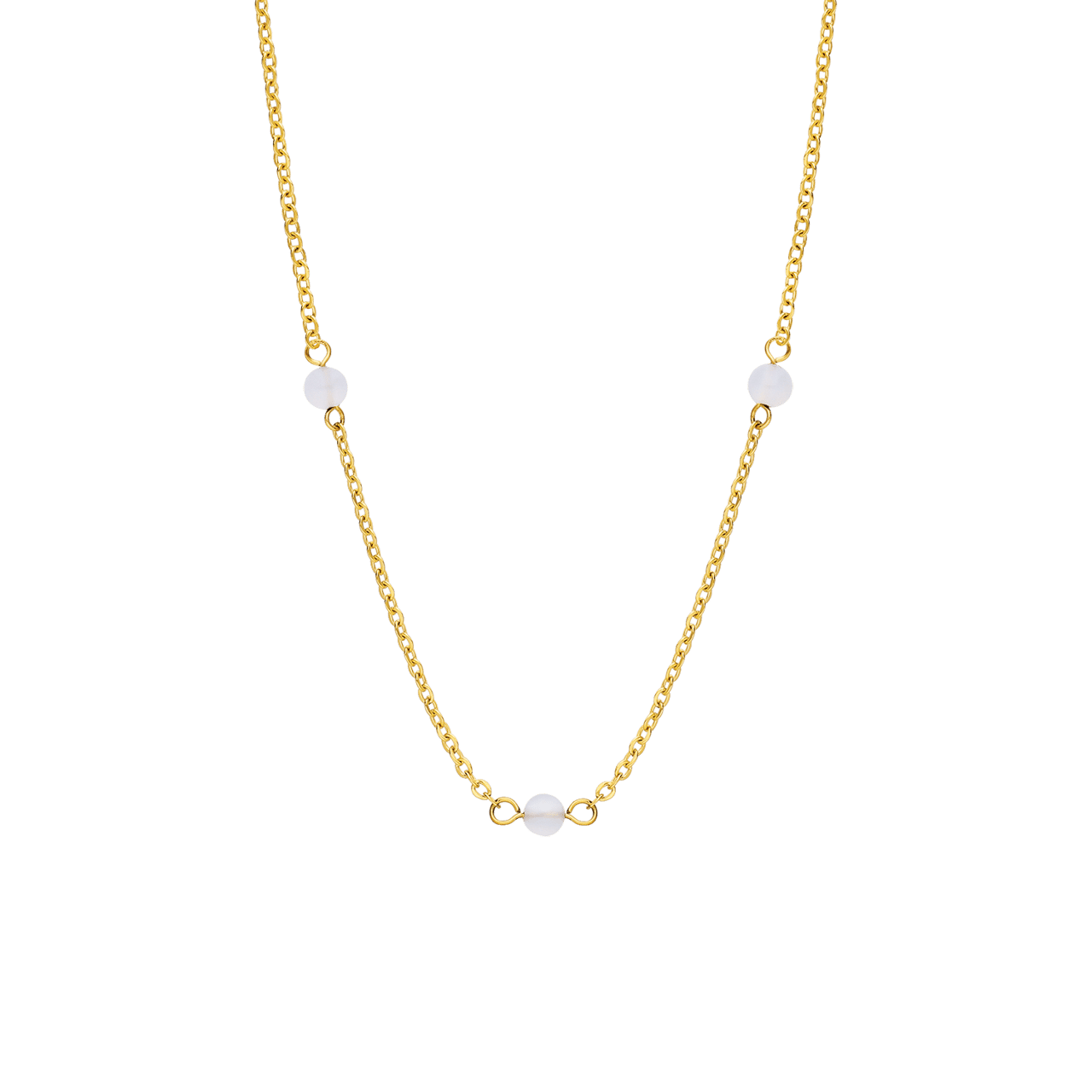 Stalen goldplated ketting met hanger witte agaat voor dames