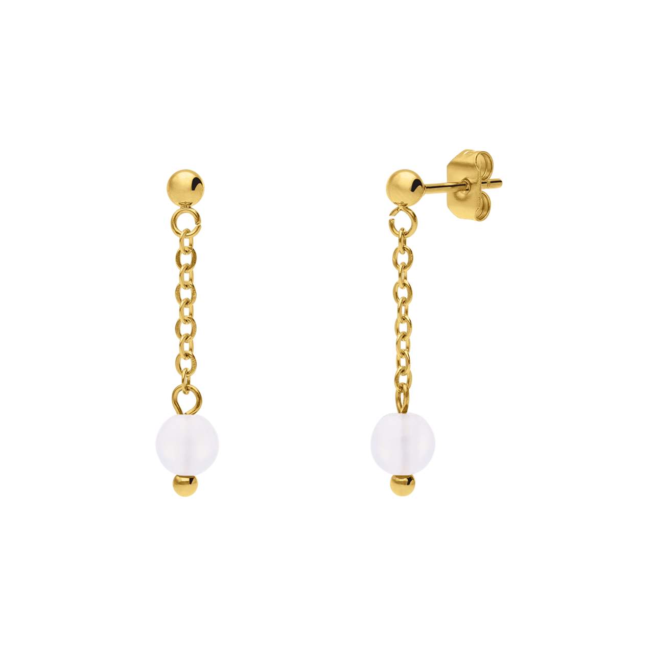 Stalen goldplated oorknoppen met witte agaat voor dames