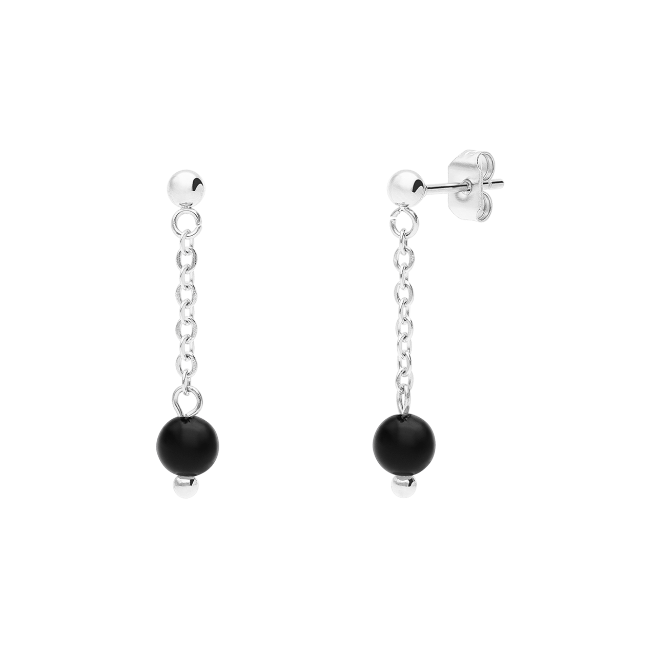 Stalen oorknoppen gemstone Black Agate voor dames