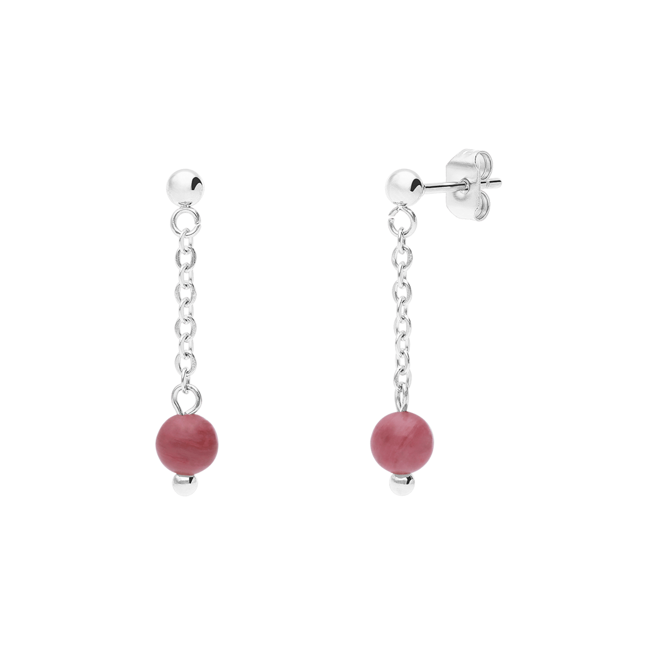 Stainless steel oorknoppen gemstone rhodonite voor dames