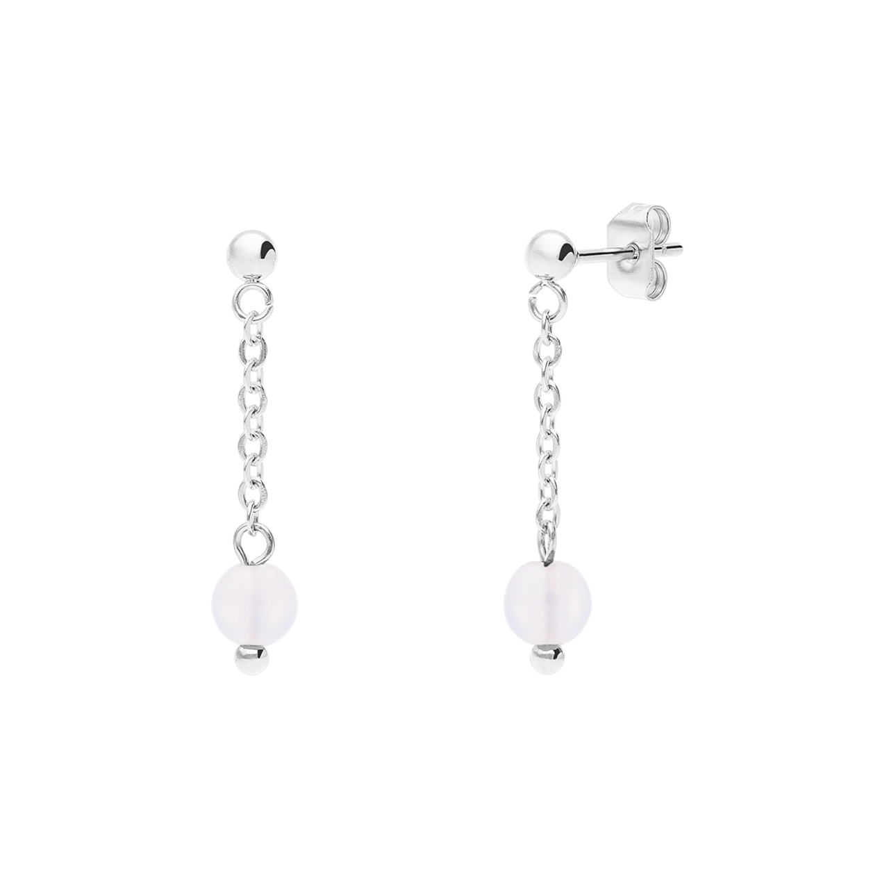 Stalen oorknoppen gemstone White Agate voor dames