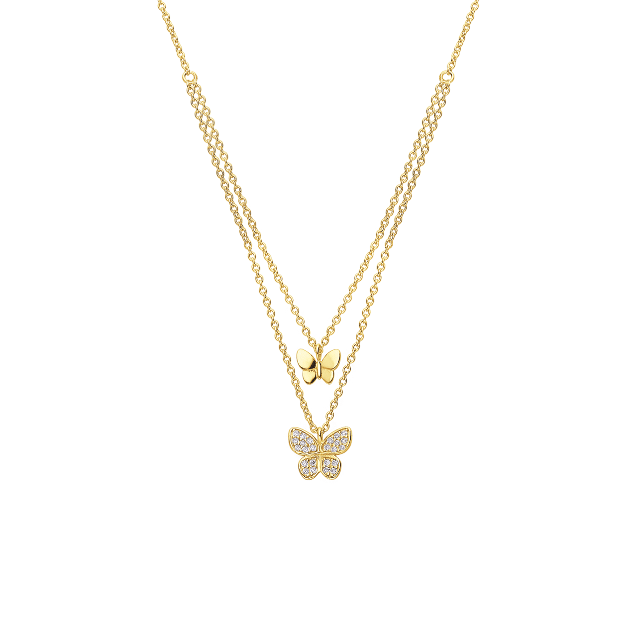 Zilveren goldplated ketting met hanger vlinder met zirkonia voor dames