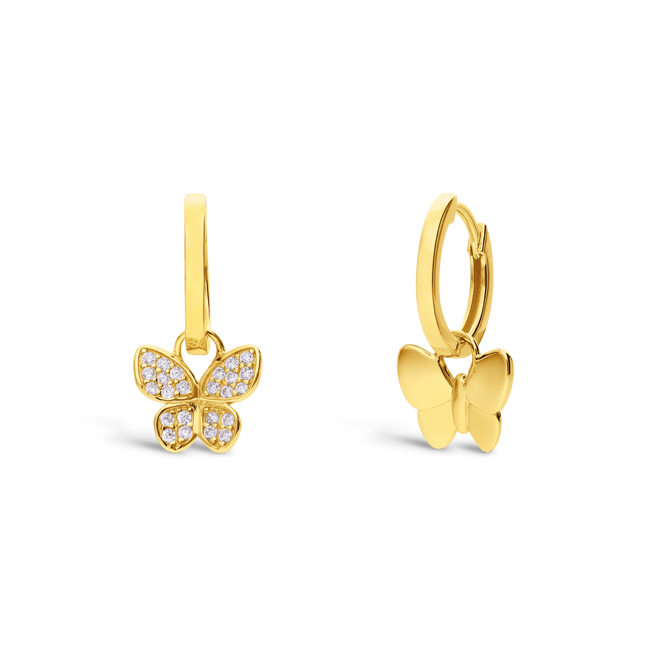 Zilveren goldplated oorringen vlinder zirkonia voor dames
