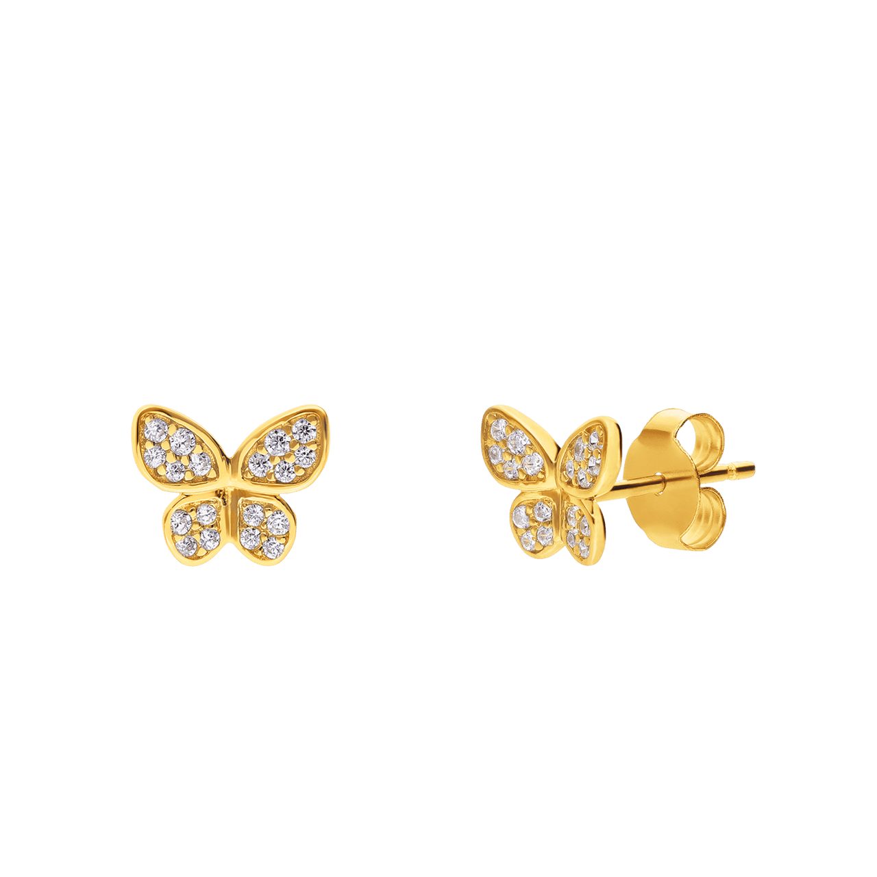 Zilveren goldplated oorknoppen vlinder met zirkonia voor dames