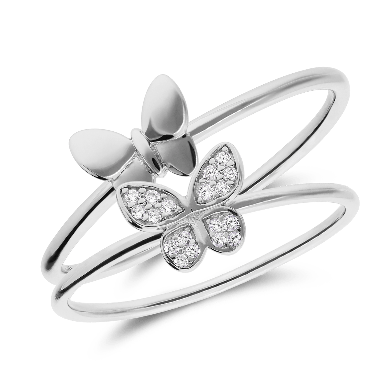 Ringset aus 925er Silber, Schmetterling, Zirkonia