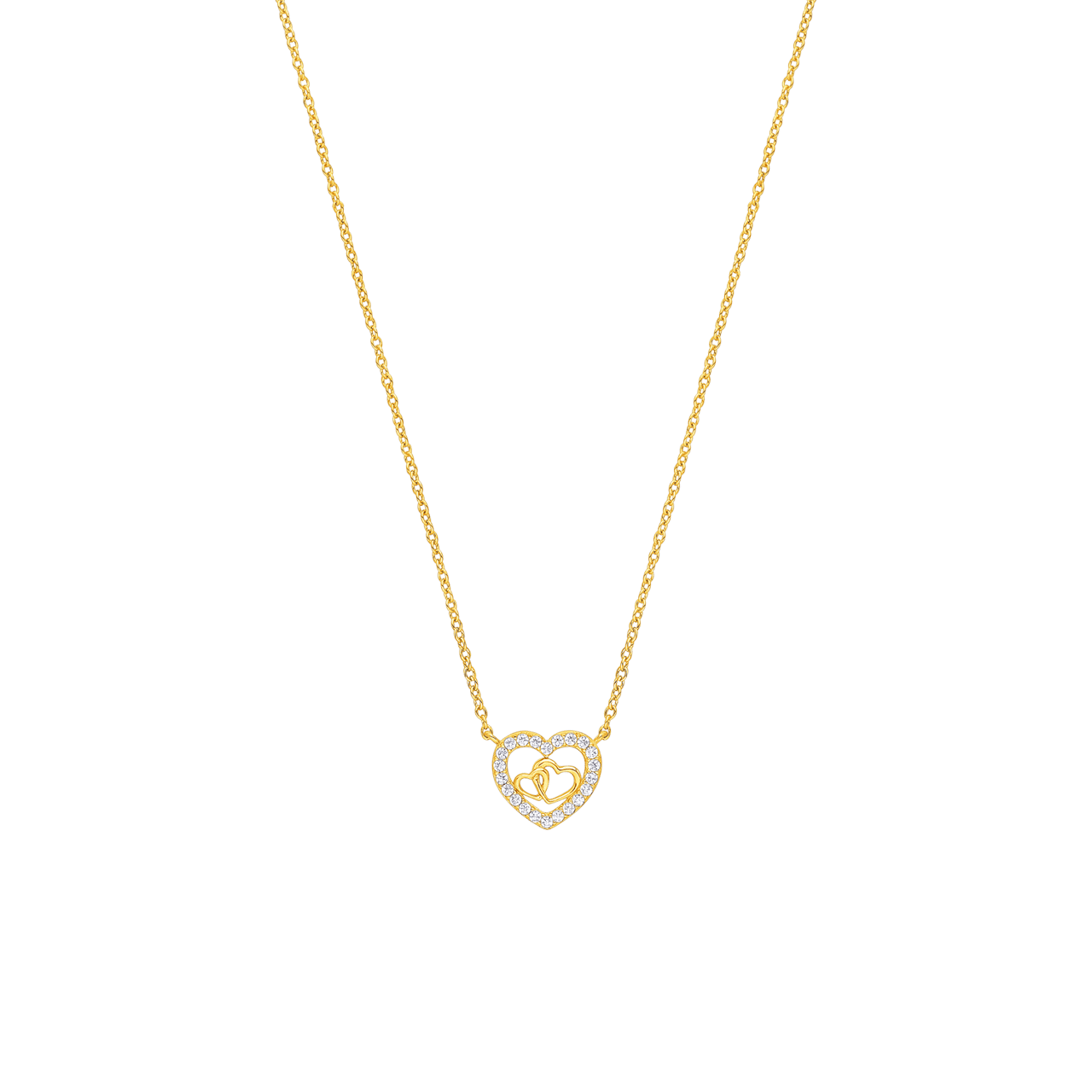 Zilveren goldplated ketting hart zirkonia