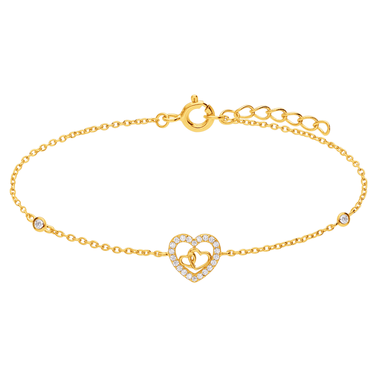 Armband, 925 Silber, vergoldet, Herz, Zirkonia
