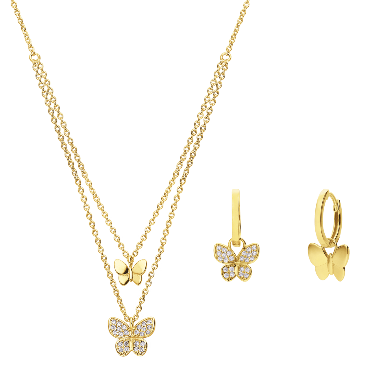 Set aus 925er Silber, vergoldet, Schmetterling, Zirkonia