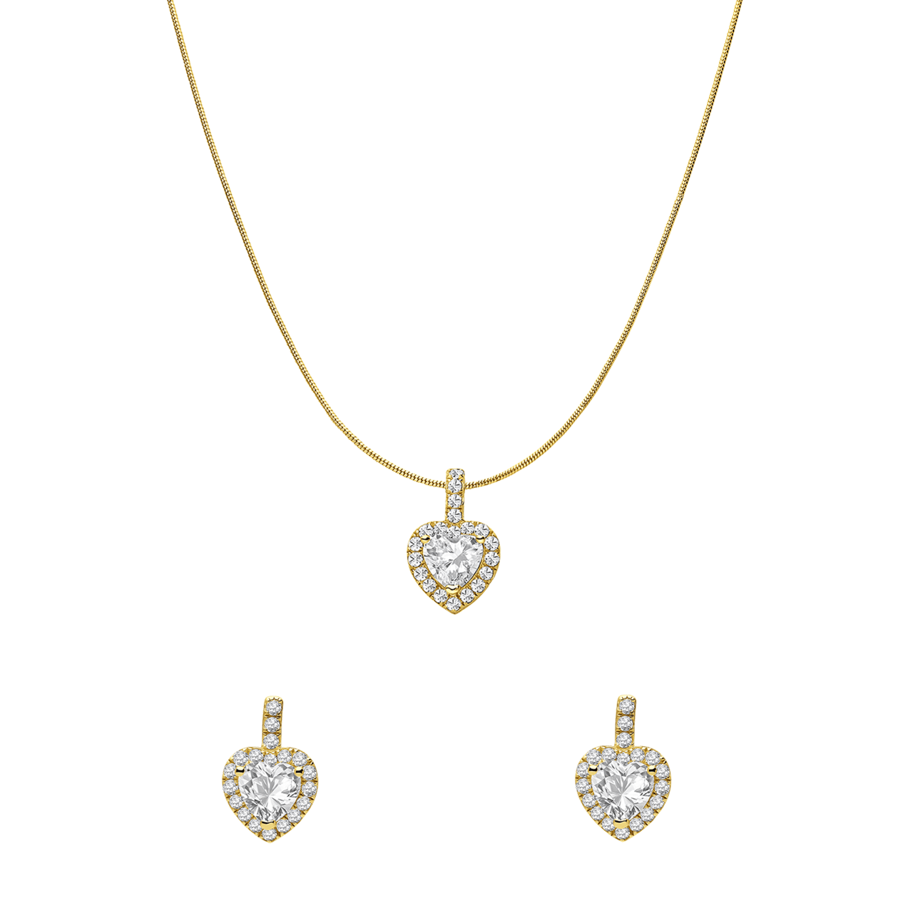 Set aus 925er Silber, vergoldet, Halskette und Ohrringe, Herz