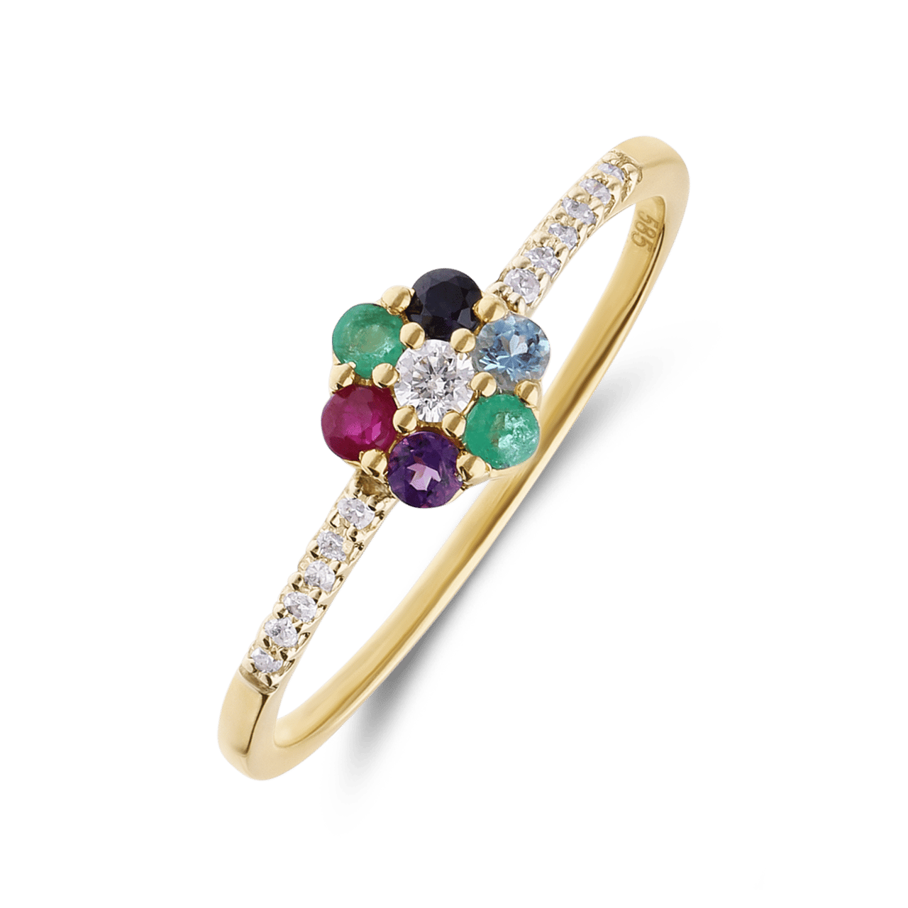 Ring, 585 Gold, Blume, Diamanten (0,075 kt)