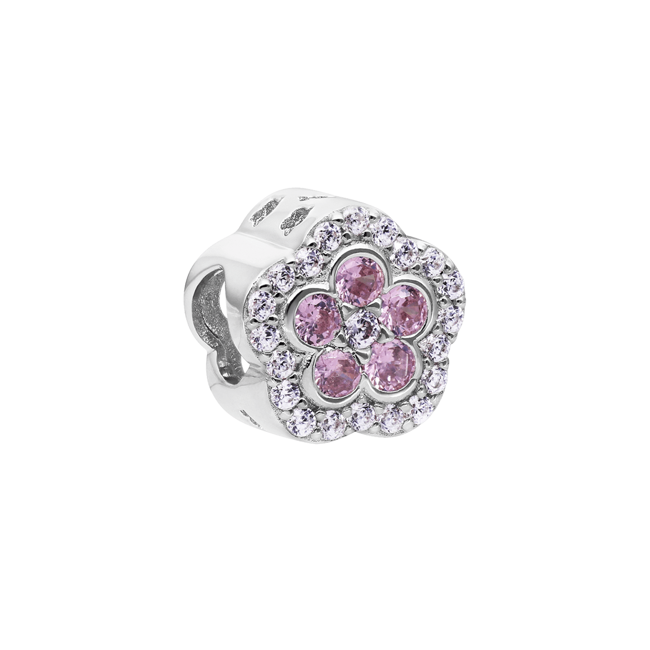 Anhänger aus 925er Silber, Blume mit weißen und rosa Zirkoniasteinen