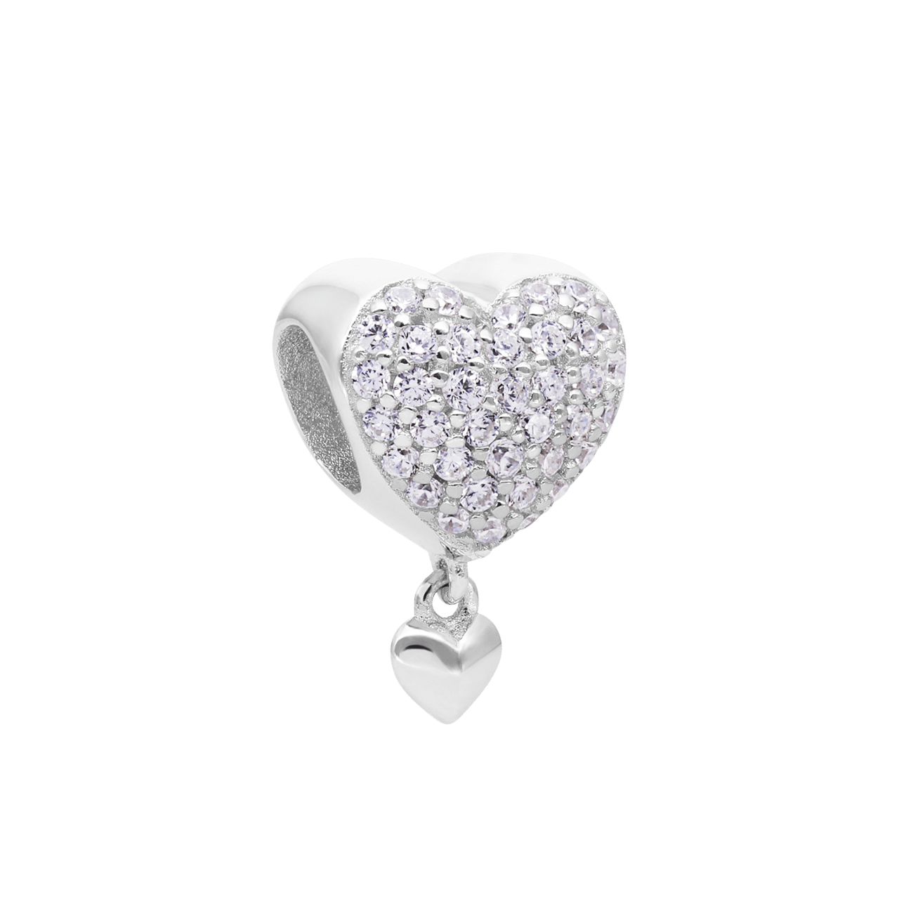 Zilveren charm hart met zirkonia en hangertje