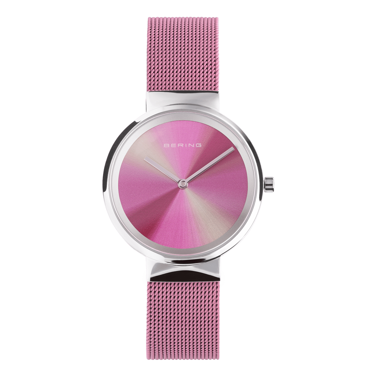 Bering horloge met mesh band roze 19031-999