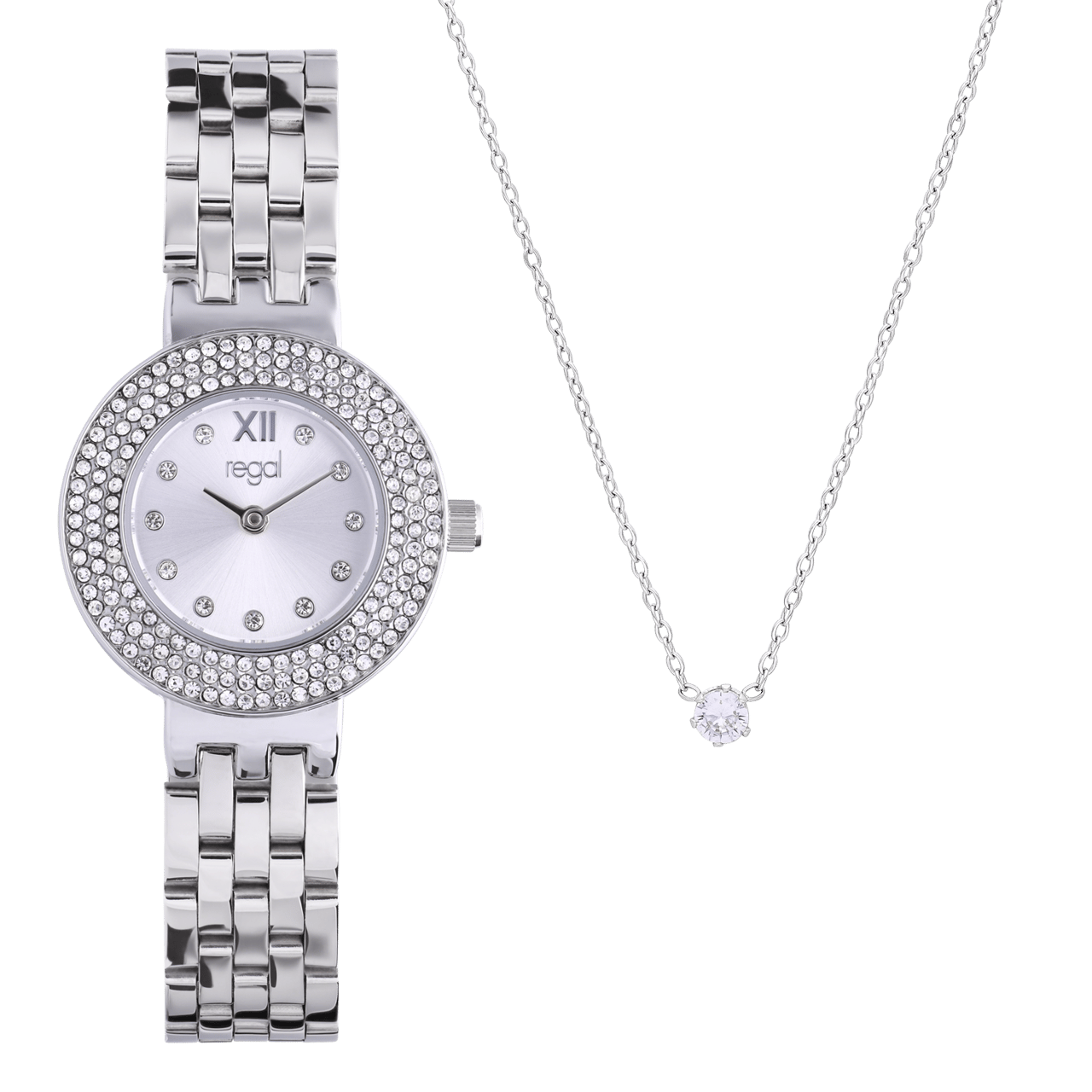 Regal Geschenkset Armbanduhr mit kostenloser Halskette, Silber