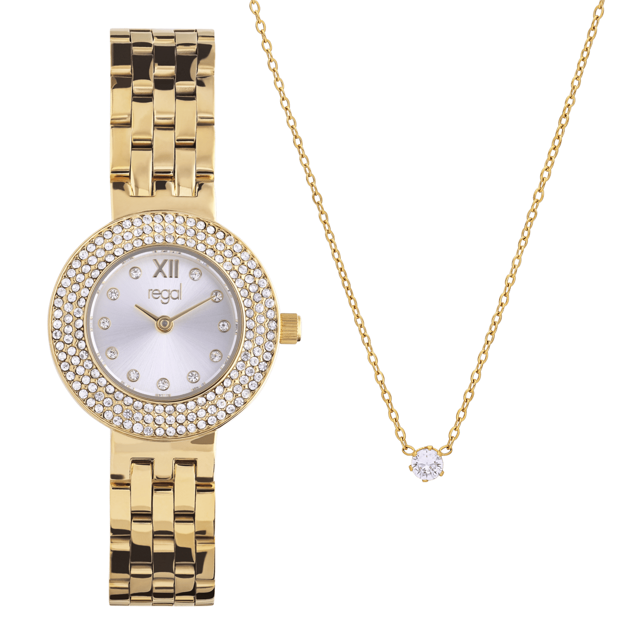 Regal Geschenkset Armbanduhr mit kostenloser Halskette, Gold