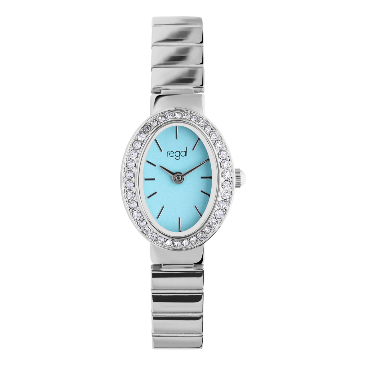 Regal horloge blauwe wijzerplaat met steentjes