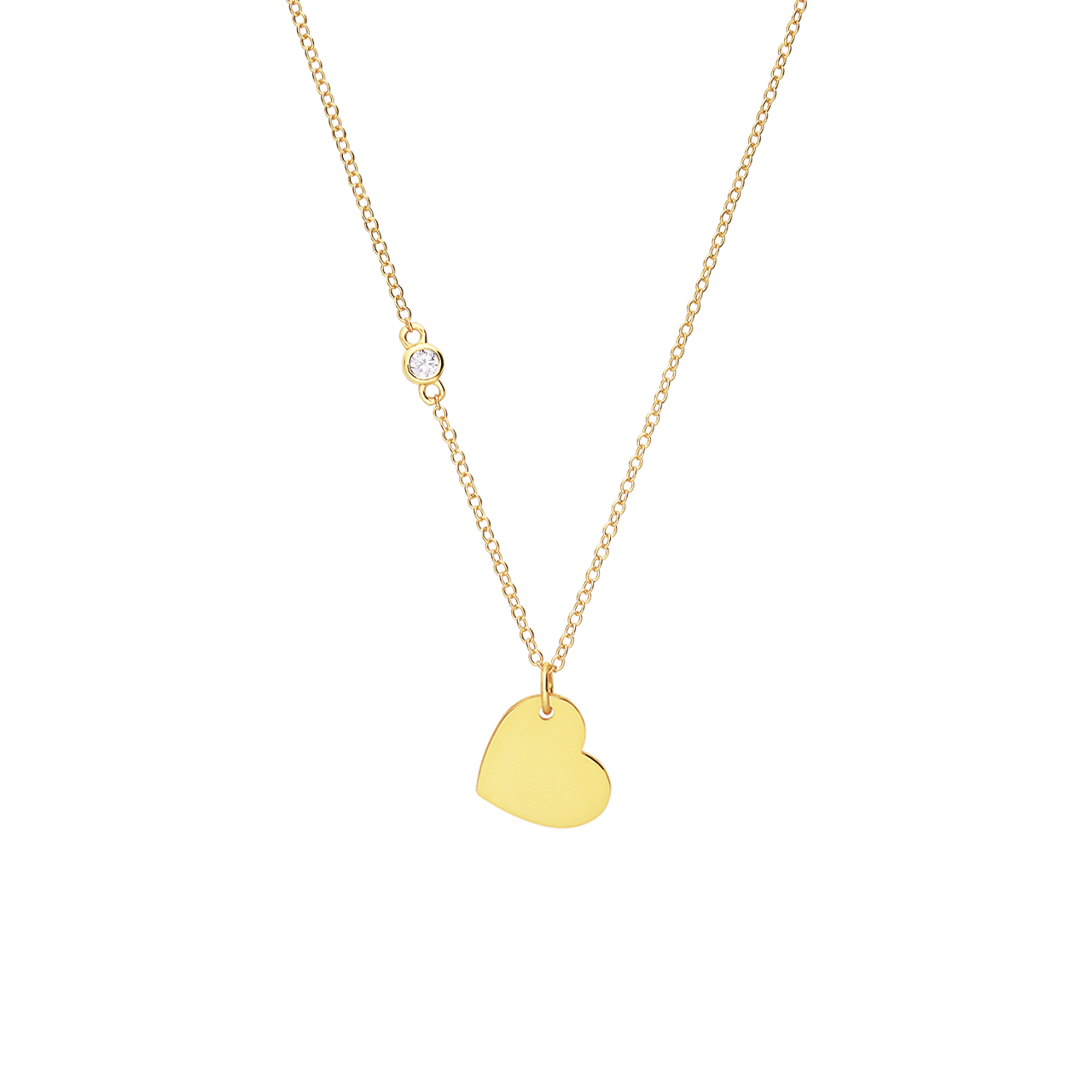 Zilveren goldplated ketting met hanger graveerplaat hart met zirkonia voor dames
