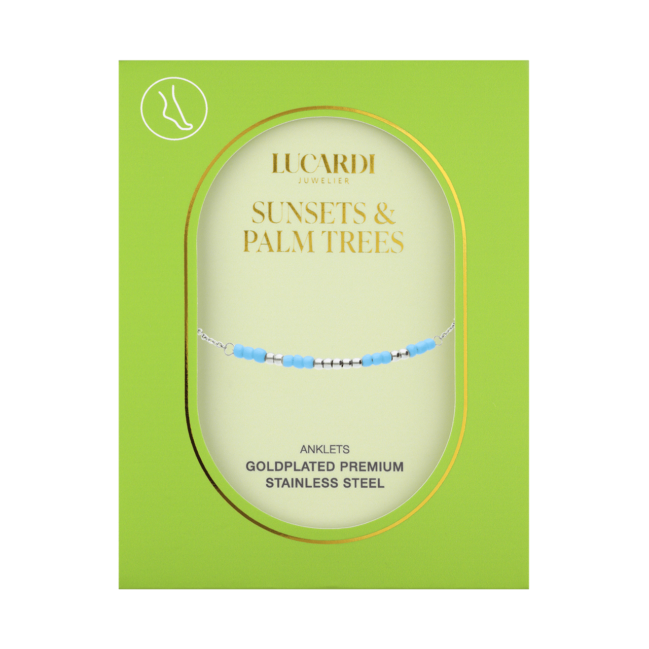 Stainless steel enkelband met blauwe kralen