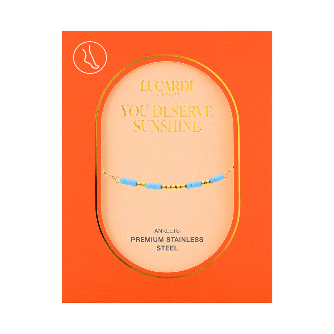 Stainless steel goldplated enkelbandje voor dames met blauwe kralen