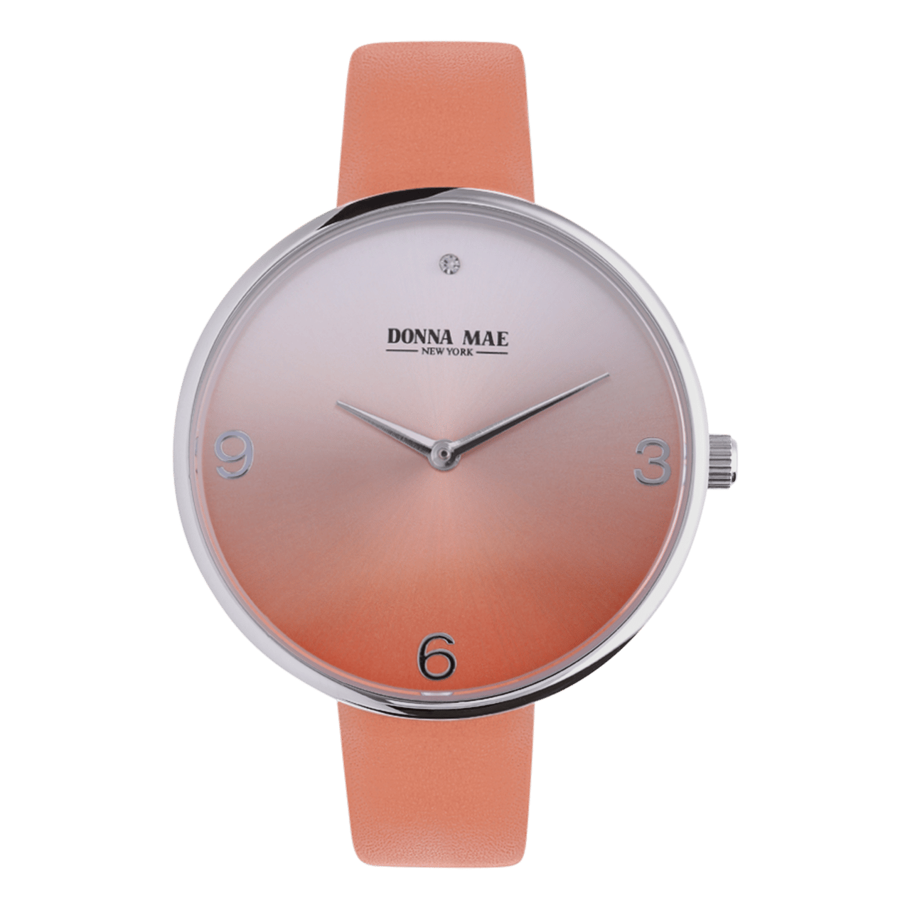 Donna Mae horloge oranje leren band en zirkonia