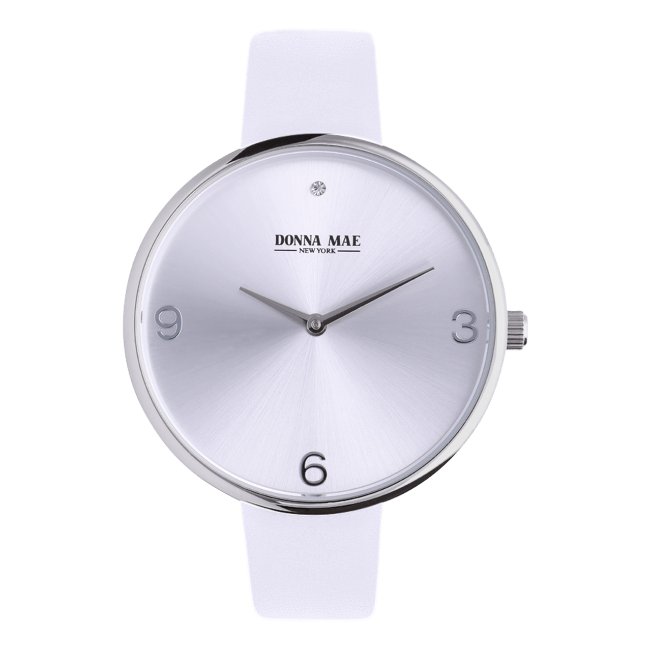 Donna Mae horloge met witte leren band en zirkonia