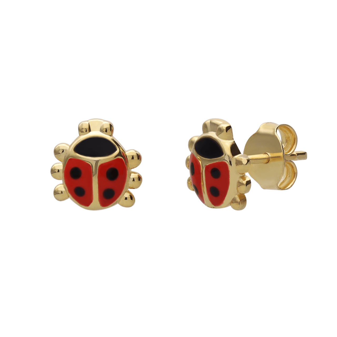 Zilveren goldplated kinderoorknoppen lieveheersbeestje met emaille