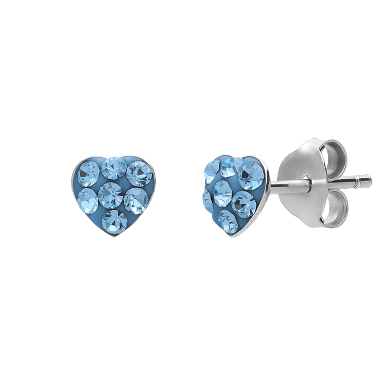 Ohrstecker für Kinder aus 925er Silber, Herz, Kristall, Blau