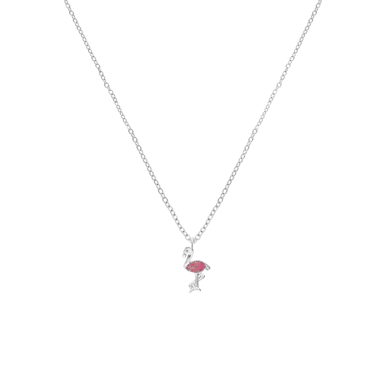 Halskette für Kinder aus 925er Silber, Flamingo, Emaille