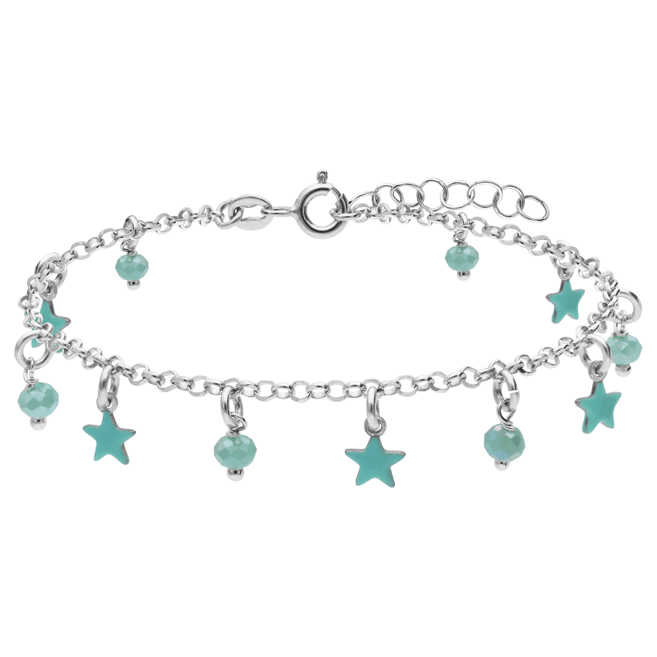 Bettelarmband aus 925er Silber mit grünen Sternen