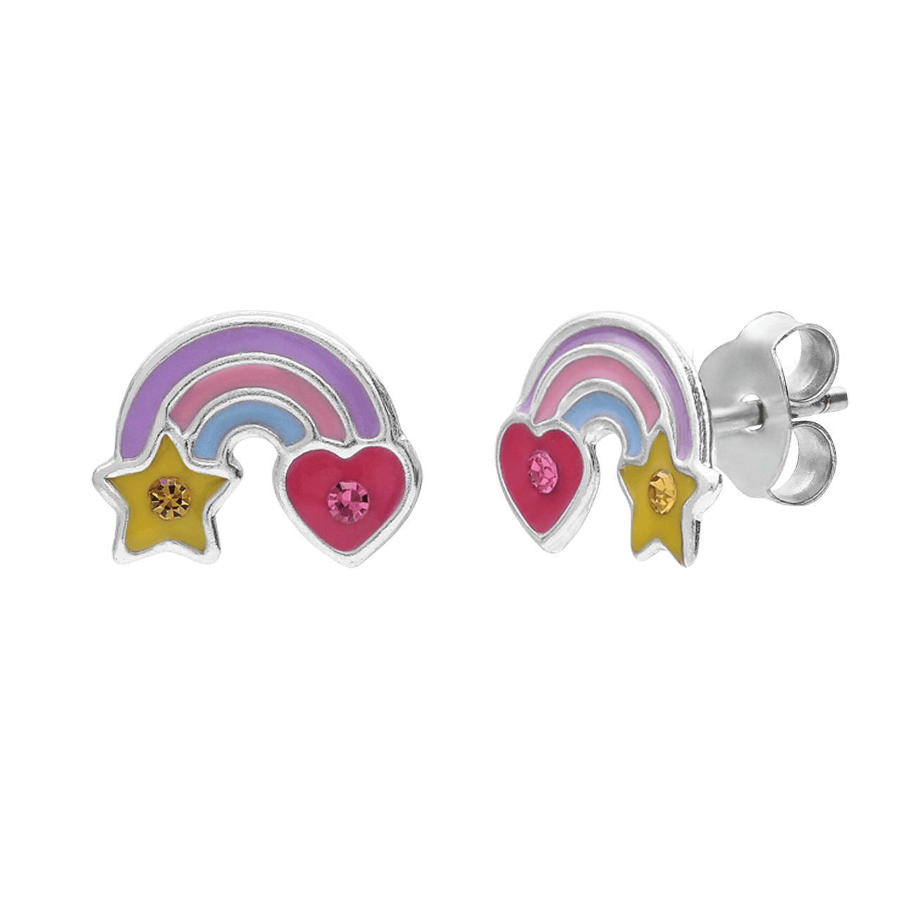 Ohrstecker für Kinder aus 925er Silber, Regenbogen, Emaille