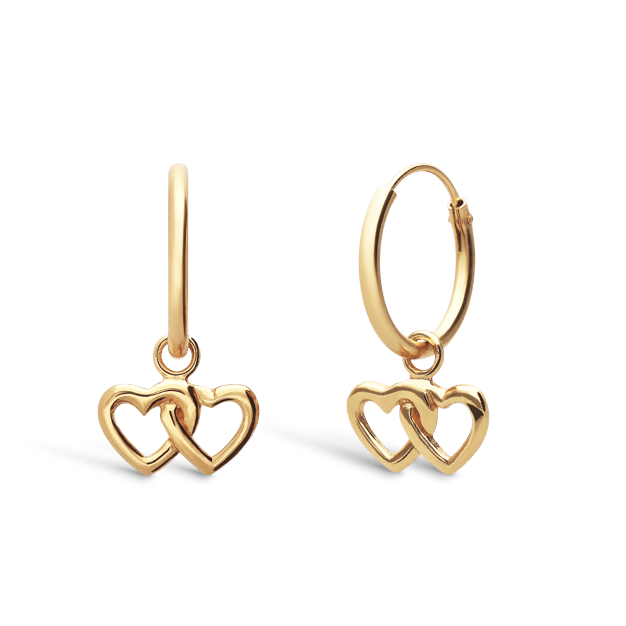 Zilveren goldplated kinderoorringen dubbele openhart