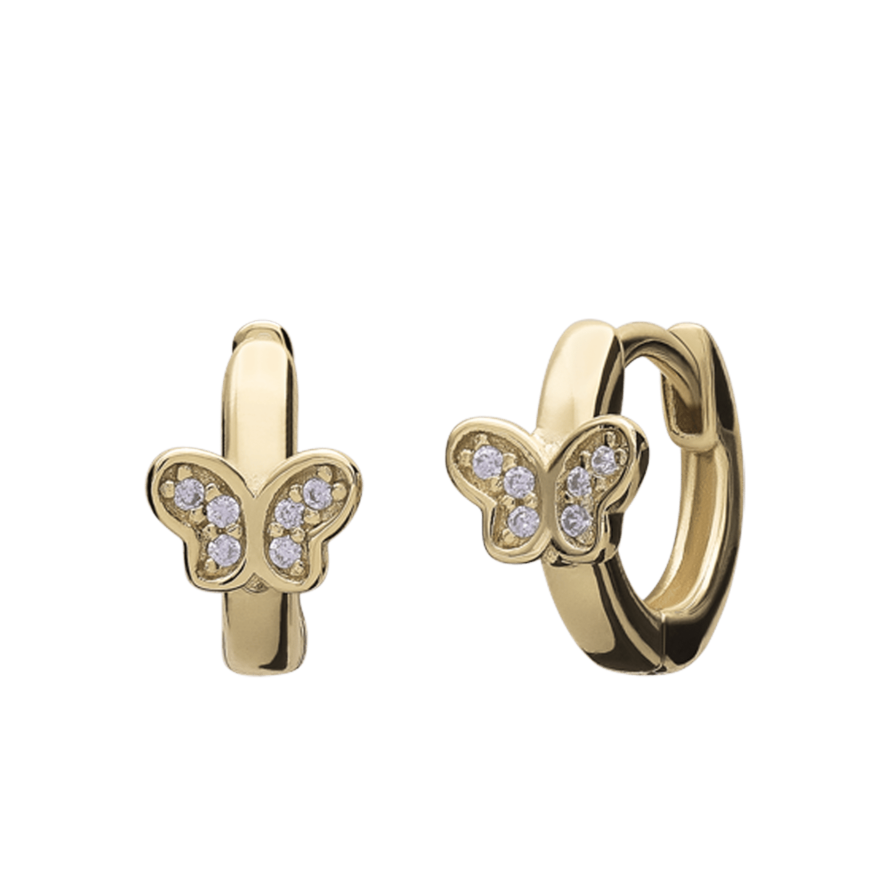 Zilveren goldplated kinderoorringen vlinder zirkonia