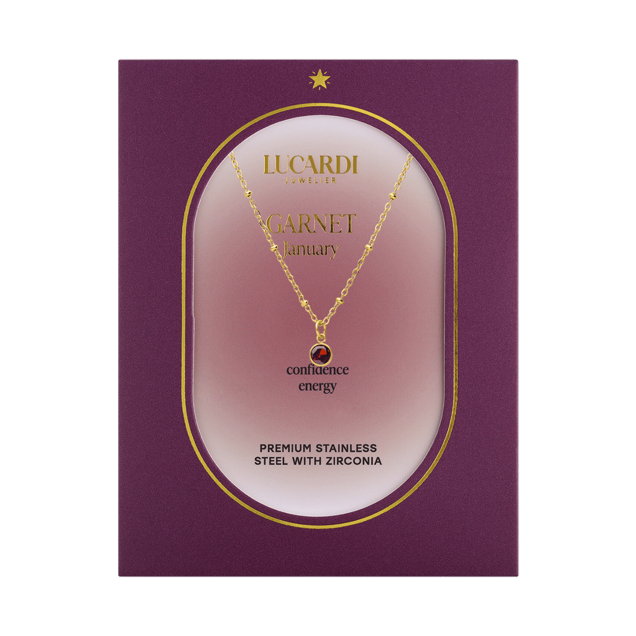 Stainless steel goldplated ketting met hanger geboortesteen Januari voor dames