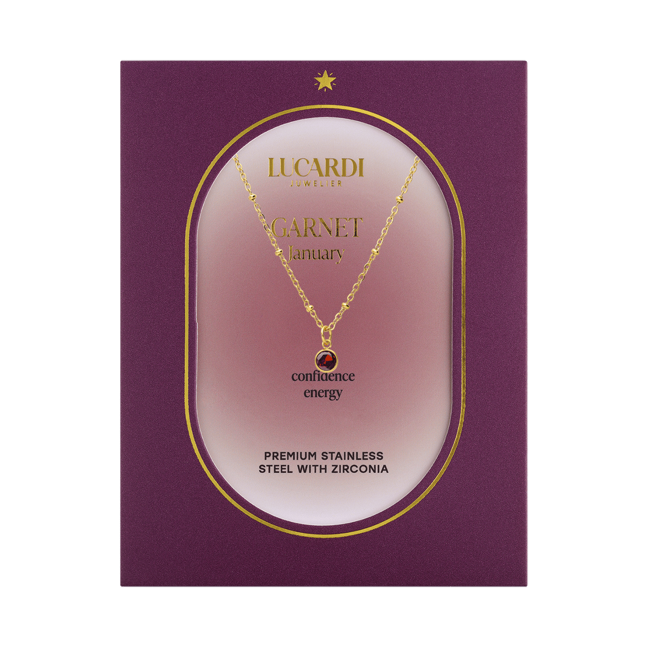 Stalen goldplated ketting met hanger geboortesteen Januari voor dames