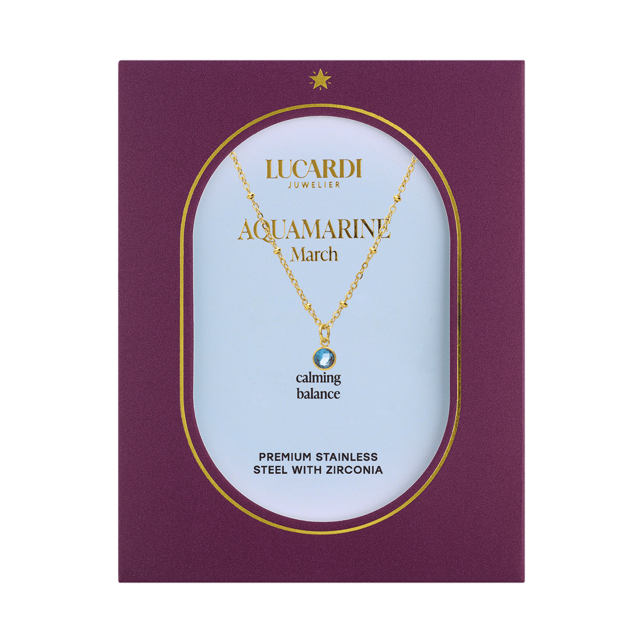 Stainless steel goldplated ketting met geboortesteen hanger Maart