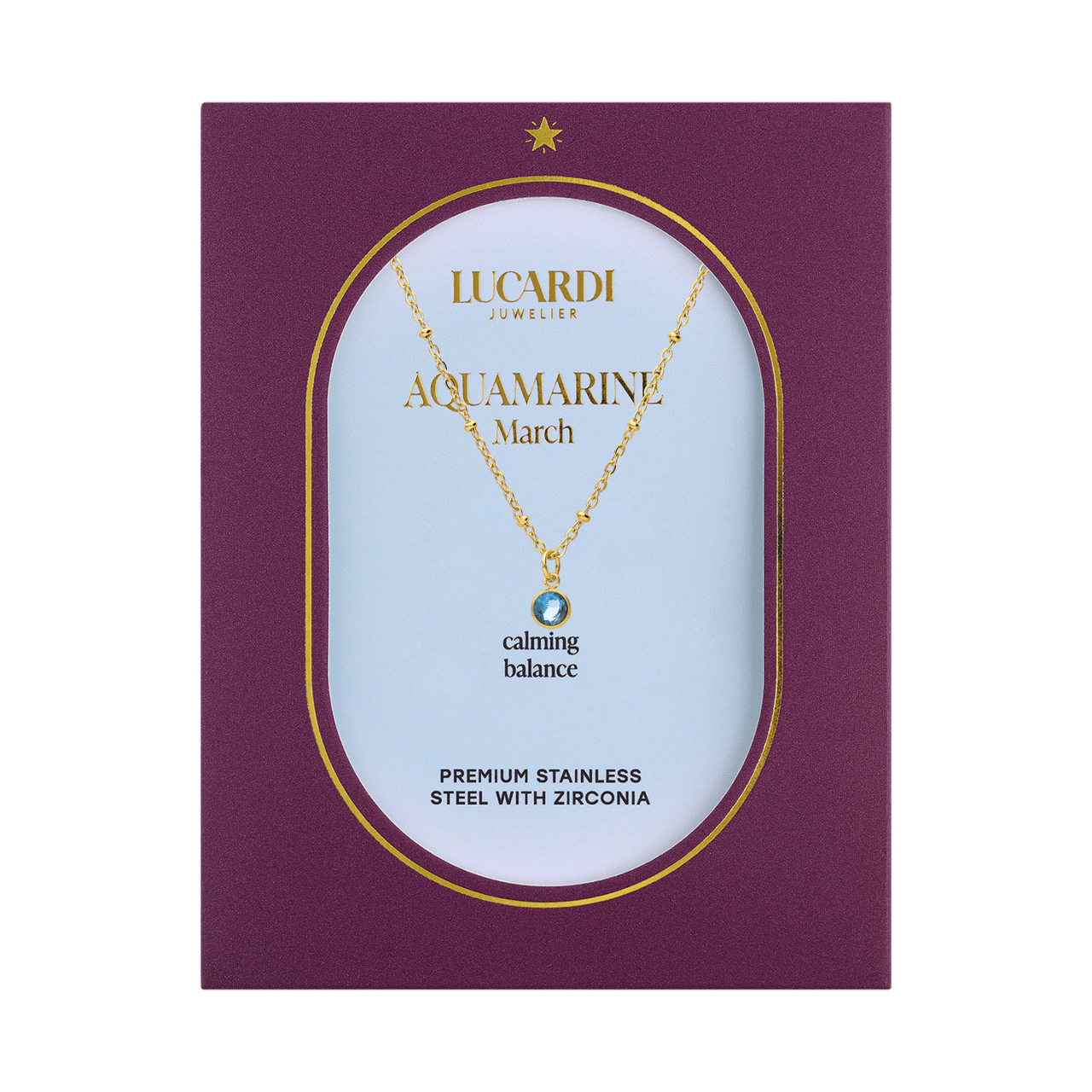 Stalen goldplated ketting met hanger geboortesteen Maart voor dames