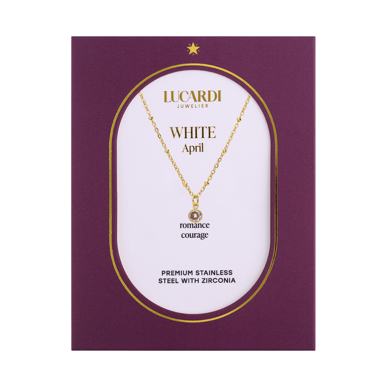 Stainless steel goldplated ketting met geboortesteen hanger April