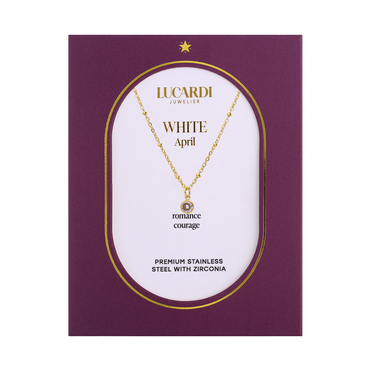 Stalen goldplated ketting met geboortesteen hanger April