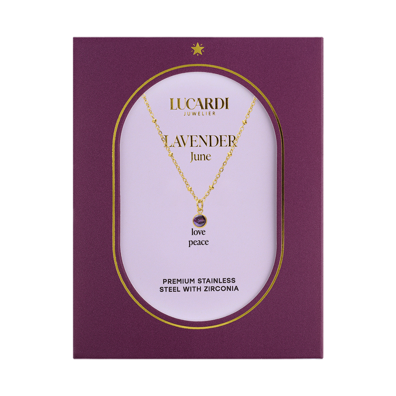 Stainless steel goldplated ketting met geboortesteen hanger Juni