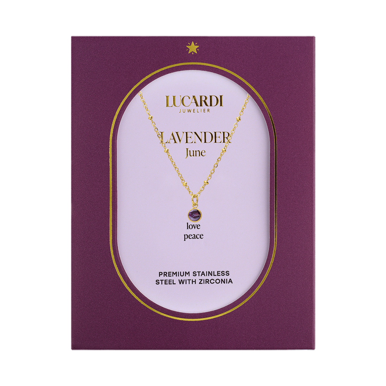 Stalen goldplated ketting met geboortesteen hanger Juni